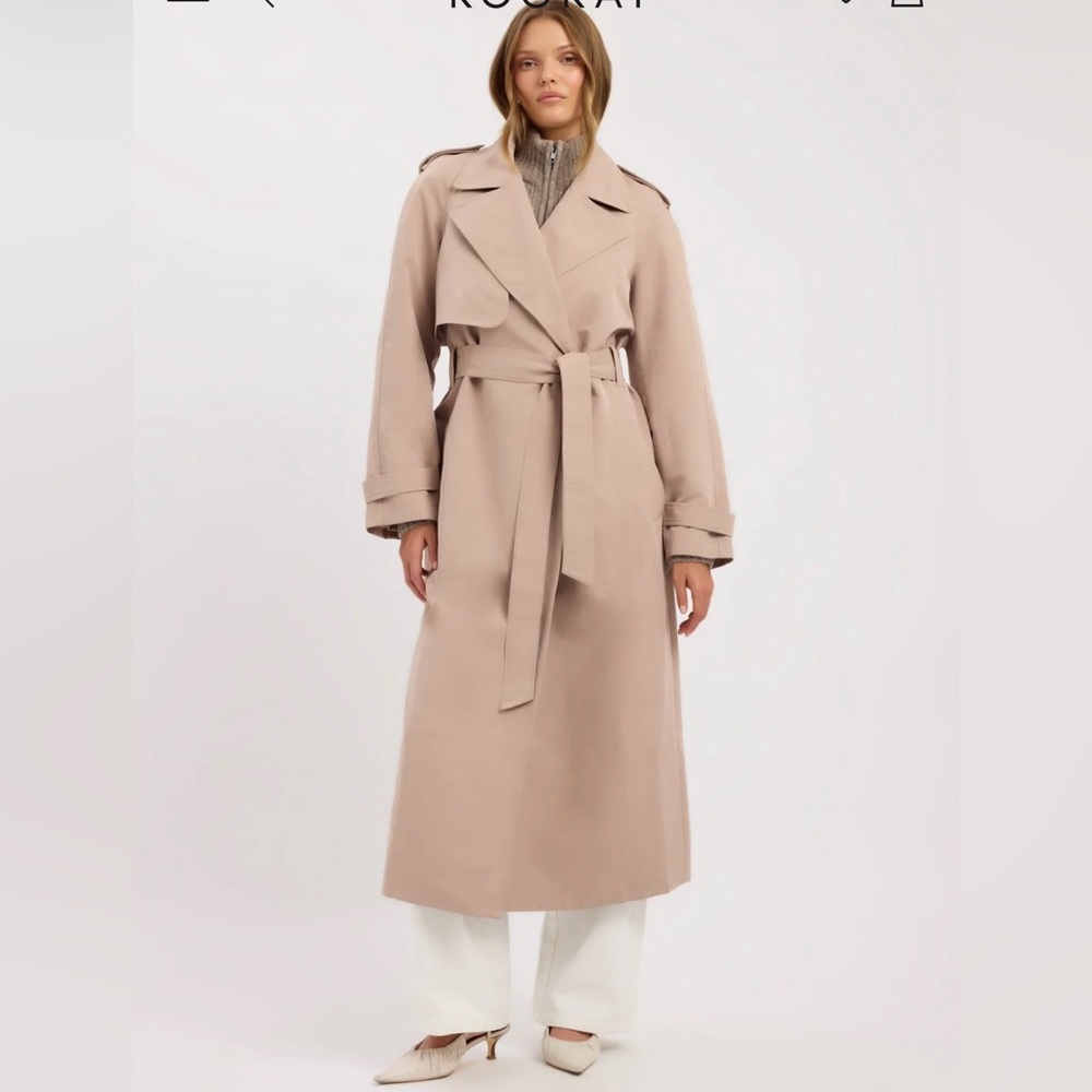 Kookai Beige Tie-Waist Long Trench Coat